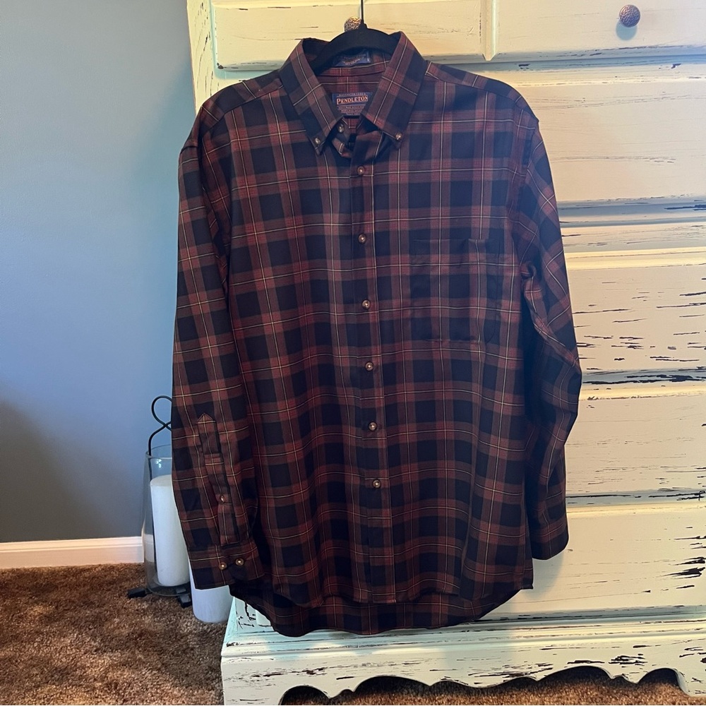 Pendleton Navy and Red Plaid Casual Shirt. Size medium.
